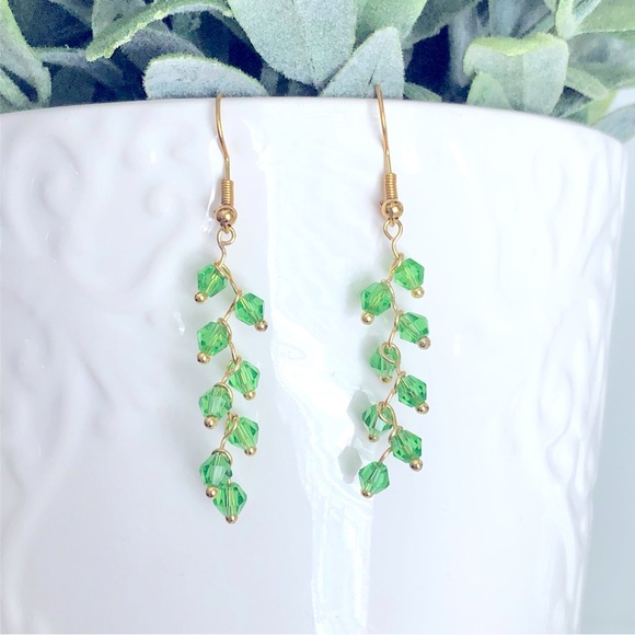 New Glass Crystal Sparkling Dangling Cascade Vine Handmade 18k gold plated hooks - Picture 1 of 9